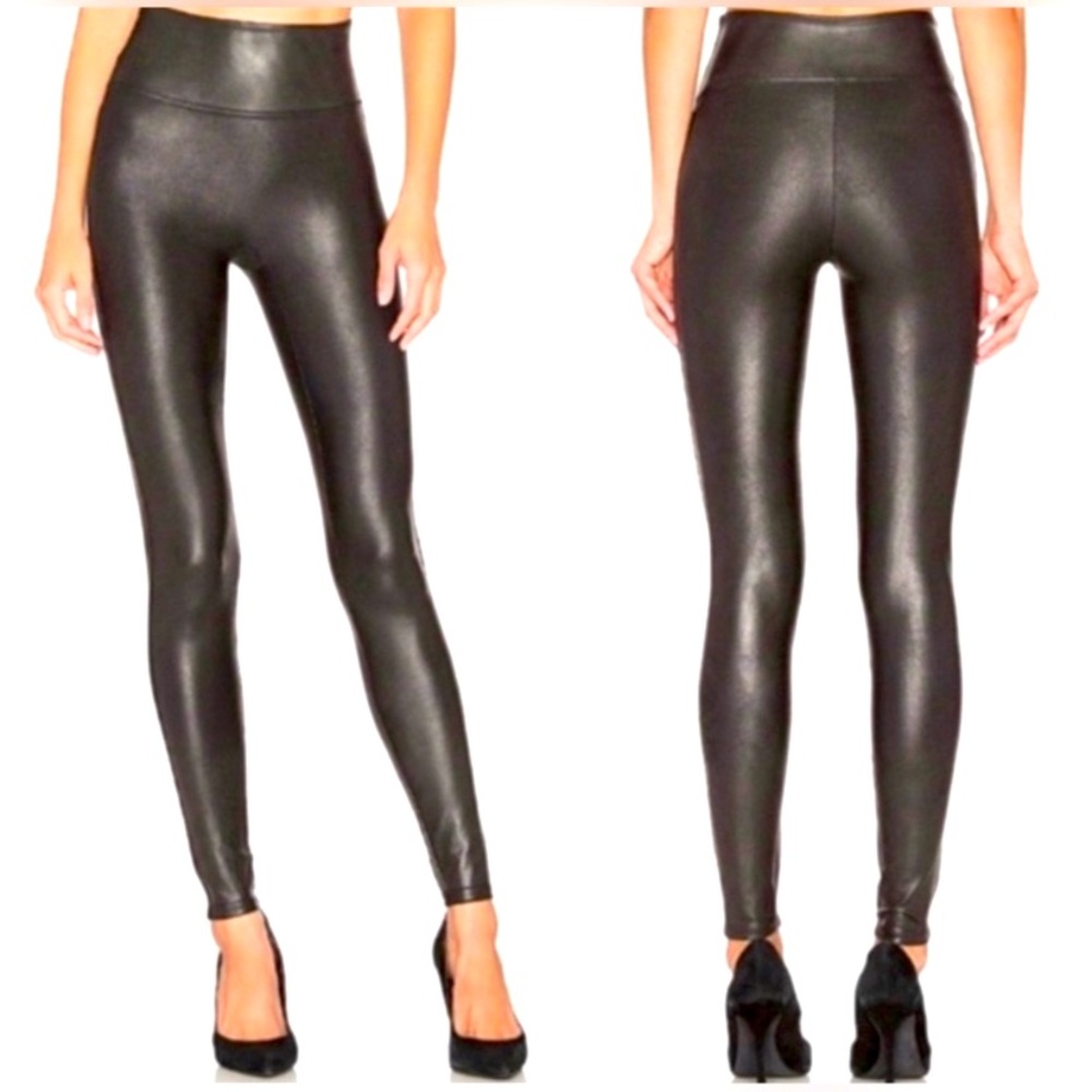 SPANX Faux Leather Leggings Size Small High Rise Compression Slimming